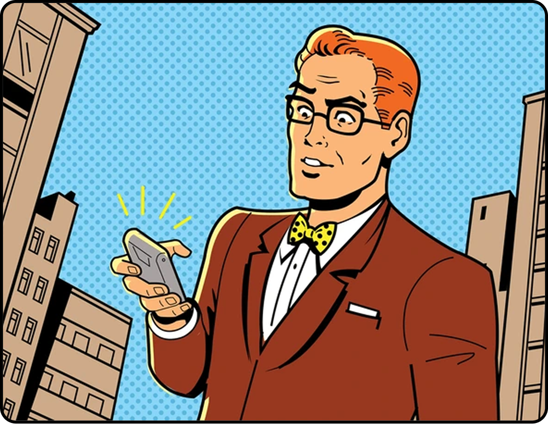 Pop-art man checking smartphone in city scene - Image 1